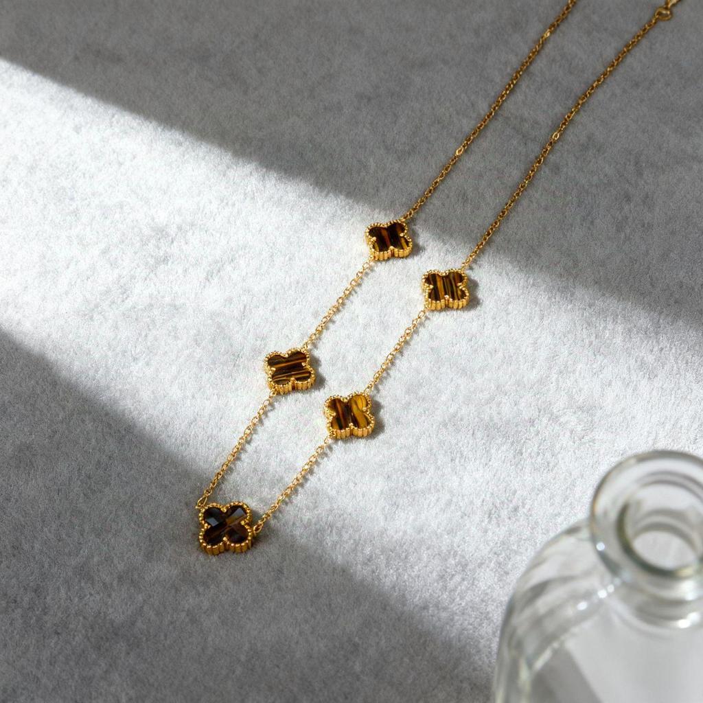 Wszechstronny Naszyjnik z Czterolistną Koniczyną, 13mm Stal Tytanowa, 18K Złoto, Nierdzewna Stal Niekrająca