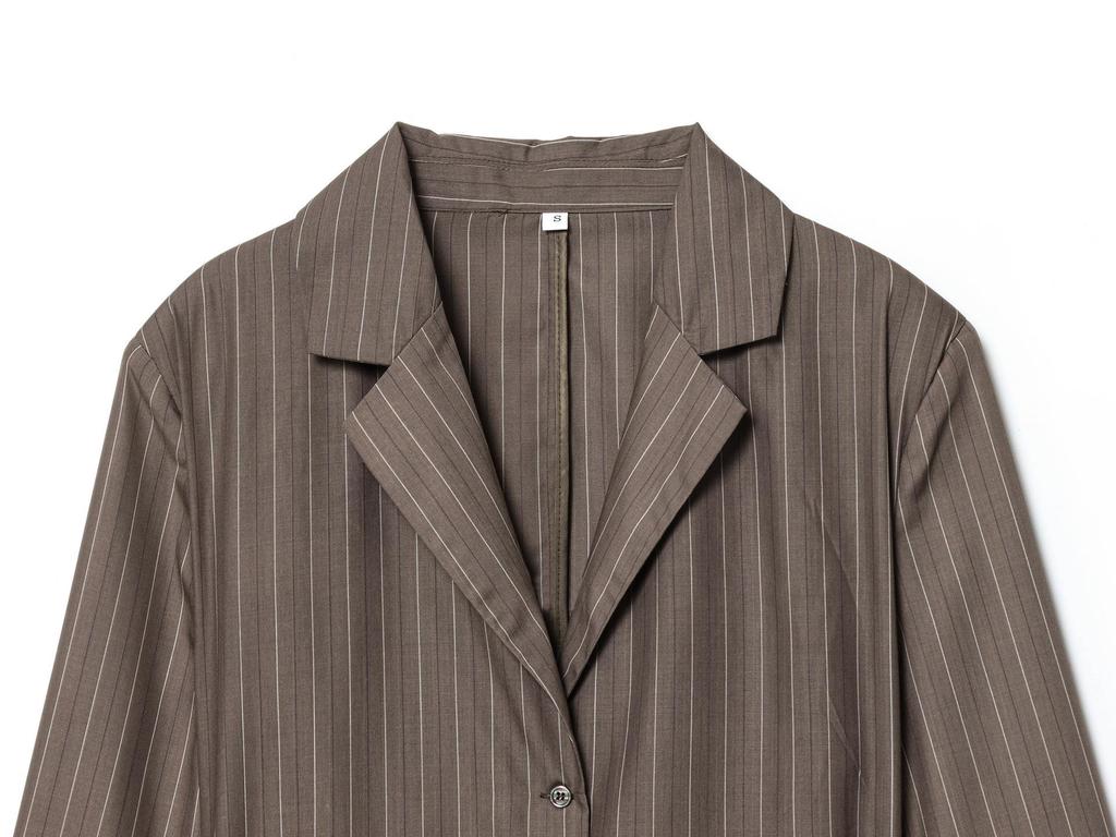 Striped Padded Shoulder Suit Jacket & Pleated Trousers Set