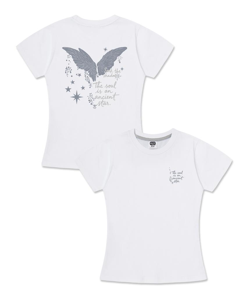 ALVINCLO [Women] Angel Wings Semi-Crop Short Sleeve T-Shirt Ast3703 (3 Colors)