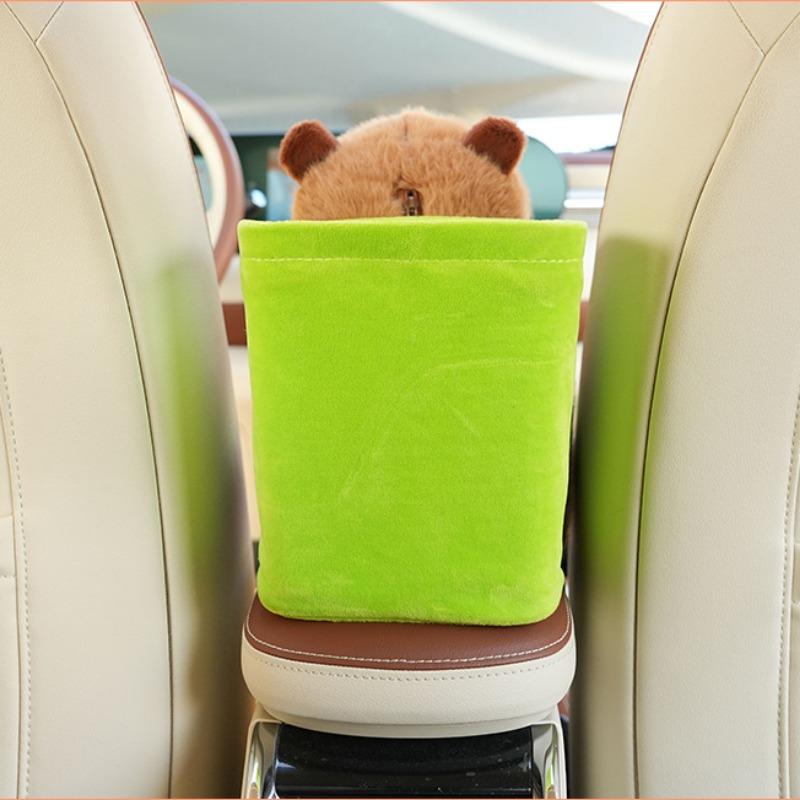Car Tissue Boxes Capybara Plush Trash Bins Cute Interior Trash Car Storage Bucket Female Umbrella Key Phone Storage Box