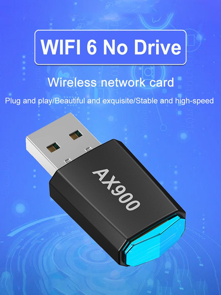 AX900 WiFi6 Smart Network Card Dual-Band Driver-Free Wireless Network Card 2.4G&5GHz USB WiFi Dongle for Laptop Windows 7 10 11