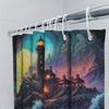 Fantasy Lighthouse Shower Curtain Artistic Ocean Waves Print Bathroom Decor Customizable Text Printing
