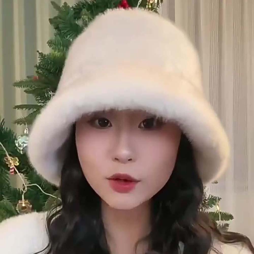 Temperament Plush Basin Cap Warmer Anti-cold Bucket Hat Plush Winter Fisherman Hat  Cycling