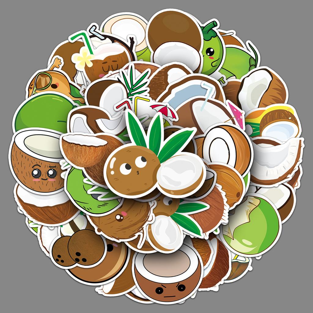 50 Coconut Doodle Personalized Cartoon Fruit Children's Gu Card Decorative Mobile Phone Case Suitcase Stickers Waterproof