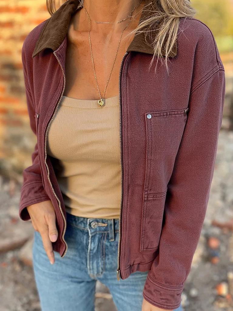 2025 Women's Winter Fashion Lapel Denim Jacket: European-American, Long Sleeve, Zippered, Cotton