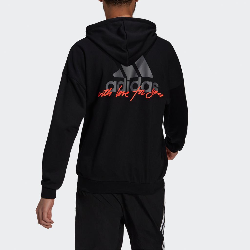 Adidas Back Logo Print Sports Hoodie Men Hoodies Black H61133