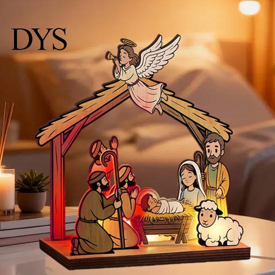 Wooden Hanging Ornaments Christmas Tabletop Glowing Ornament, 3D Tree Decoration with Decorative Crafts Warm Light, Festive Holiday Centerpiece