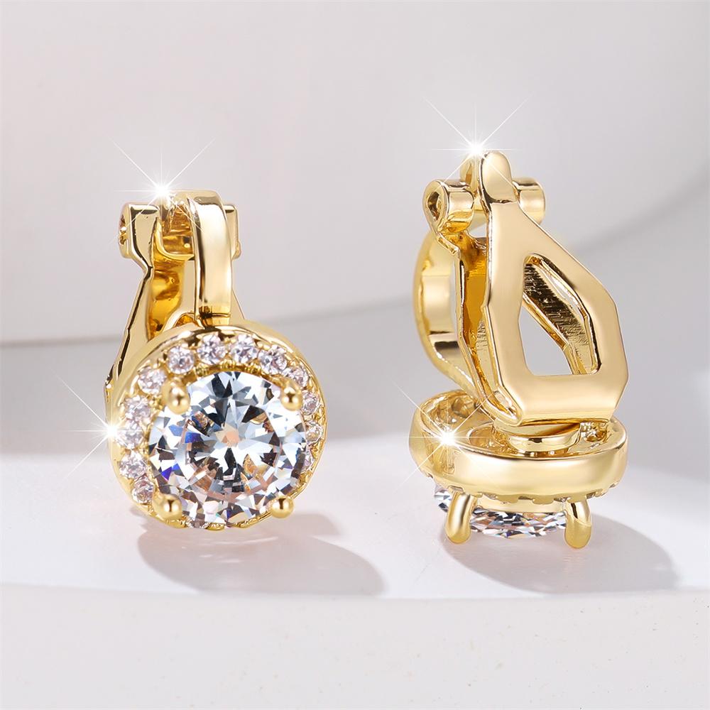Mystic Rainbow Crystal Round Stone Clip Earrings For Women Rose Gold Silver Multicolor Zircon Jewelry Simple Fashion Gifts