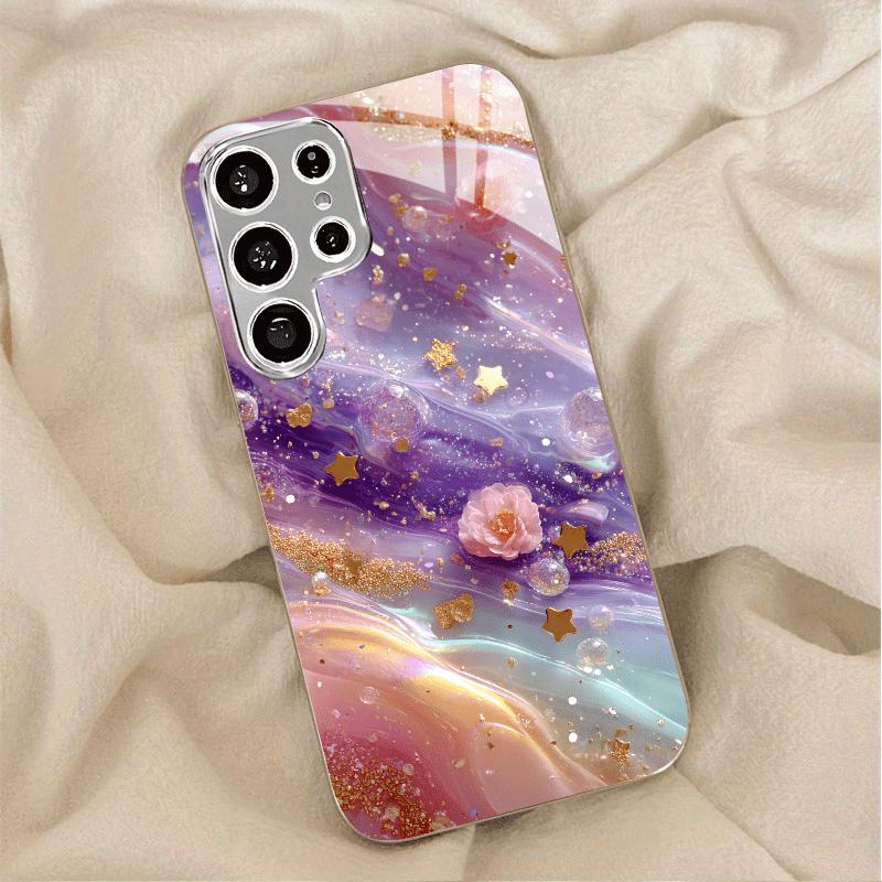 Gold-plated tempered glass phone case for Galaxy S26  S25  S24  S23  and S22 Ultra Plus. Dreamy starry sky color gradient.