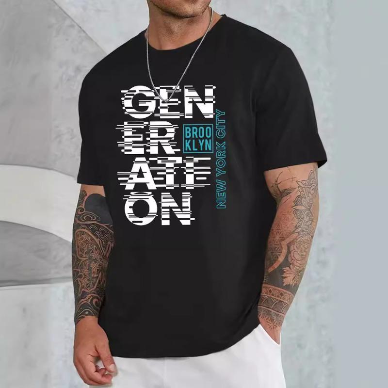 Men's GENER Printed Loose Round Neck Fashion Short Sleeved T-shirt for Men Shirt