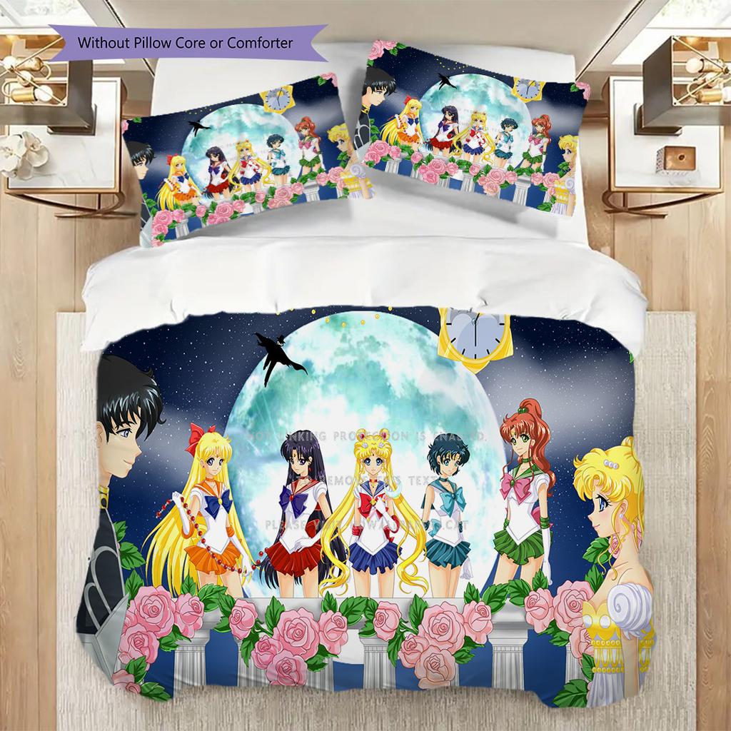 Cute cartoon theme Sailor Moon Tsukino Usagi cartoon comfortable home duvet cover and pillowcase (1 * duvet cover+2 * pillowcase, without core)A3