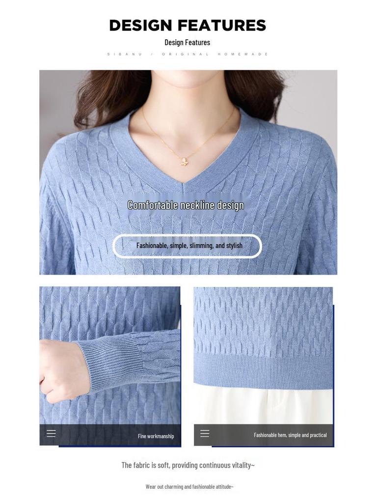 V-Neck Knitted Long-Sleeve Sweater: 2025 Early Autumn Fashion for Women
