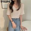 V-neck Tops Summer Short Sleeve T-shirt Loose Pit Striped Sweater Women's Casual Bottoming Shirt Aesthetic Simple Tee Y2k Top