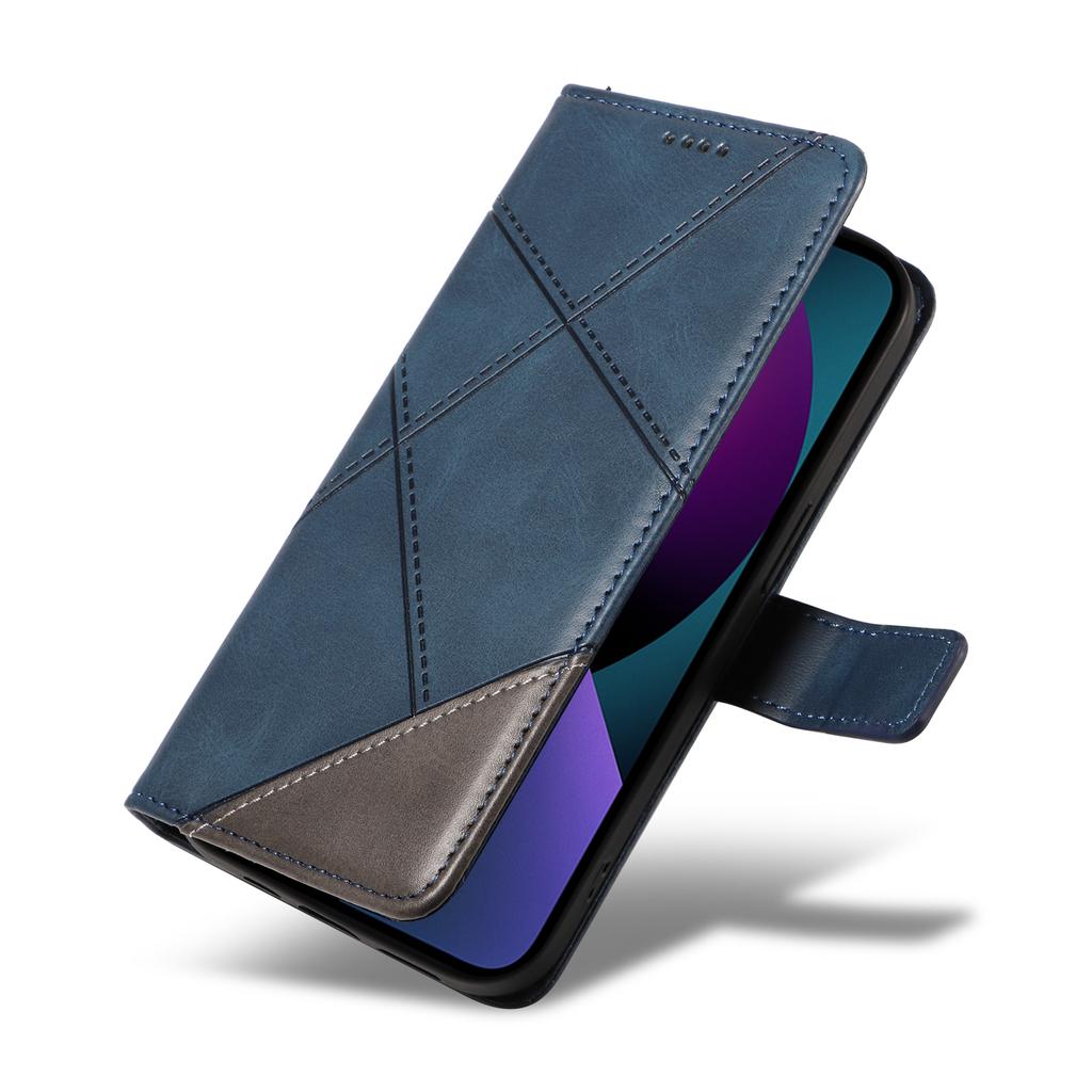 For iPhone 14 Case Wallet Geometric PU Leather Phone Cover Calf Texture