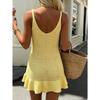 Summer French Style Spaghetti Strap Ruffled Trim Bodycon Knit Mini Dress, Y2K Sexy Casual Party Dress for Women