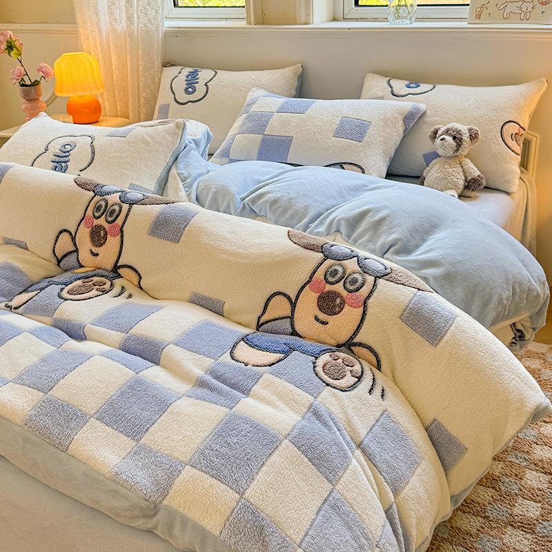 Winter Thickened Milk Fleece Bed Four-piece Set Flannel Warm Bed Sheet Quilt Cover Set