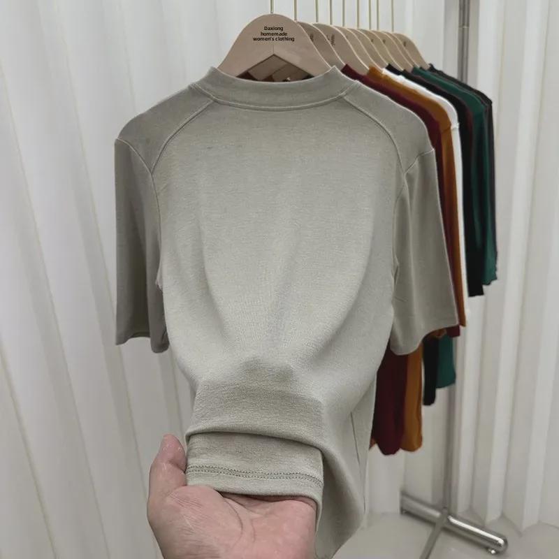 Women's Slimming Fit Mid-Sleeve T-Shirt with Stand-Up Collar - Versatile Autumn Fashion Top