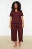 Dámská móda New Plus Big Size pyžamový set Pletený pyžamový set vínové barvy