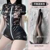 Domila Sexy Underwear Lace Patent Leather Open Crotch Free Onesie Nightclub Bar SM Bundle Set F182