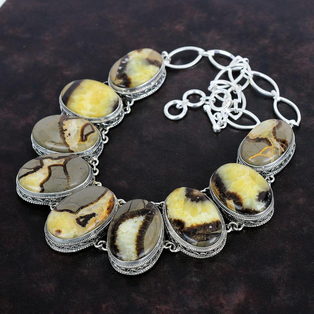 Septarian Edelstein Halskette 925 Sterling Silber Halskette Schöne Vintage Halskette Verstellbare Kette Halskette Handgefertigter Schmuck Geschenke für Mama