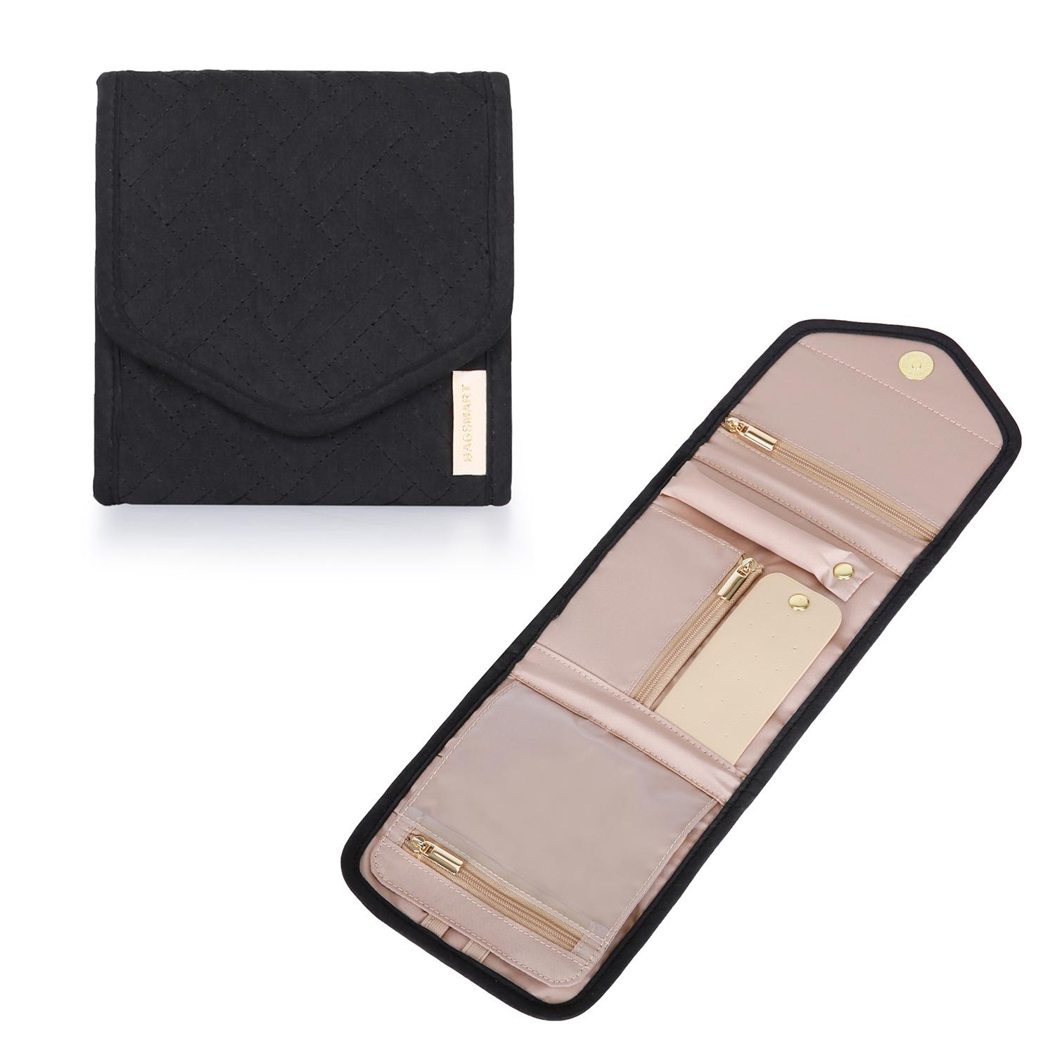 

BAGSMART Women Jewelry Storage for Roll Foldable Portable Jewelry Box Travel Ring Necklace Bracelet Earrings Holder Light Pink чорний