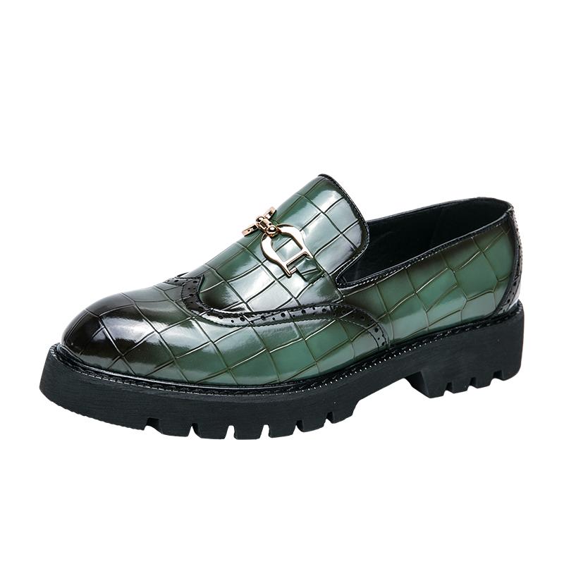 Fashion Trendy Brand Green Brogue Shoes Men's Leather Business Shoes Groom's Wedding Men's Loafers British Style Free Delivery