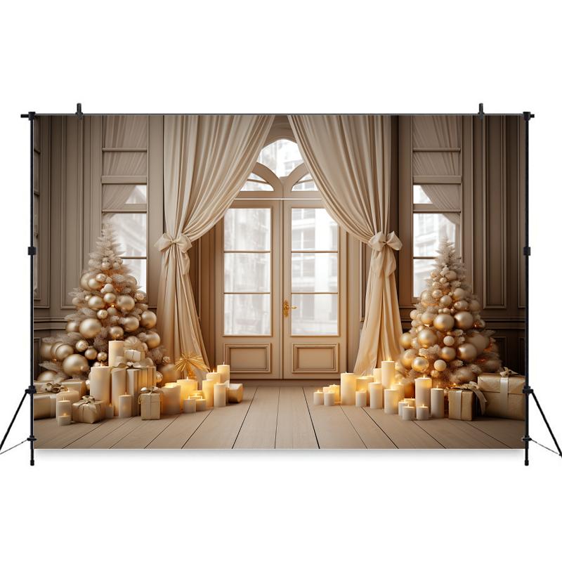 Mocsicka Gold Christmas Tree Curtain Background Wedding Birthday Party Backdrop Photography Window Door Prop Photo Studio Banner7