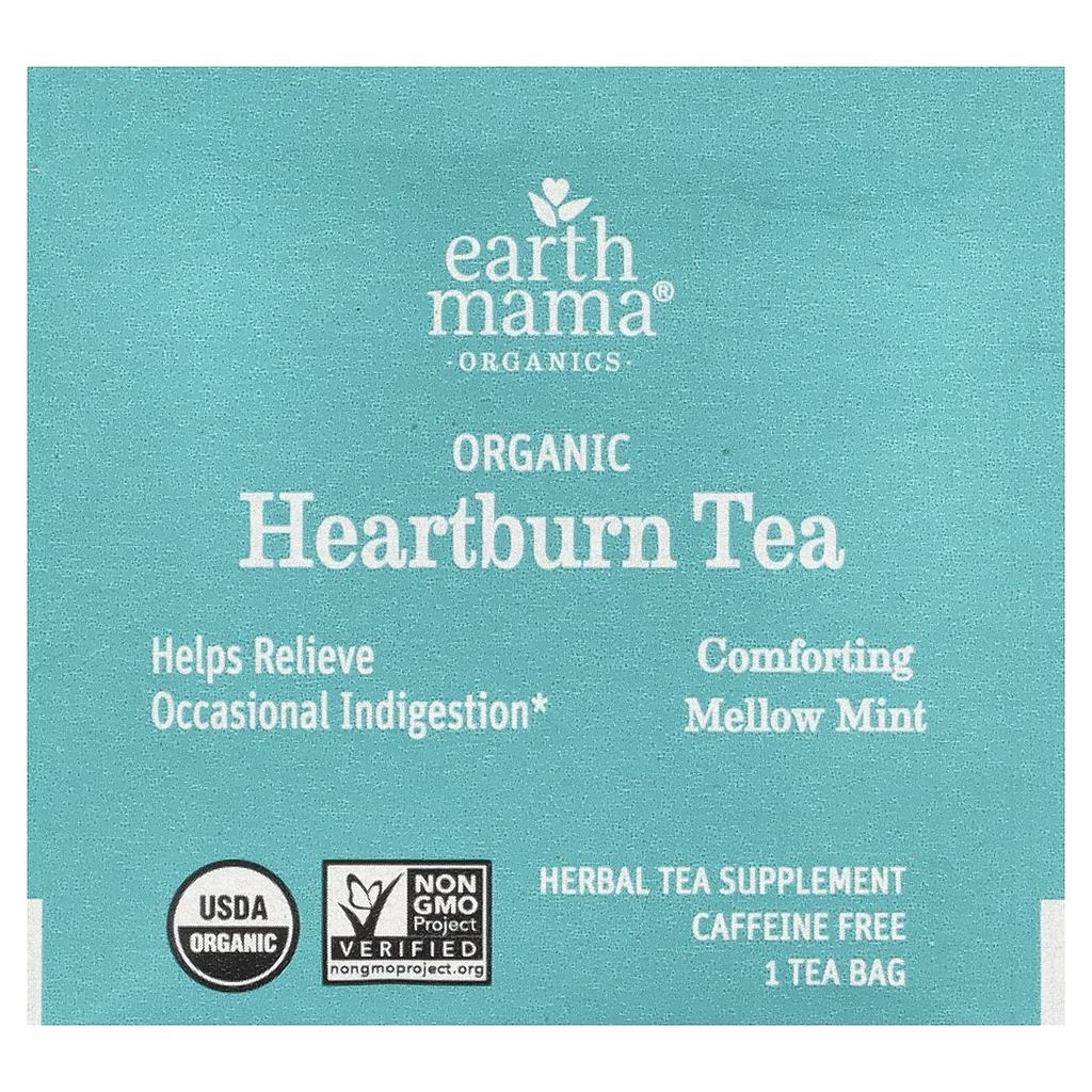 Earth Mama, Organics, Organic Heartburn Tea, Comforting Soft Mint, Caffeine Free, 16 Tea Bags, 0.96 Oz (27.2 G)