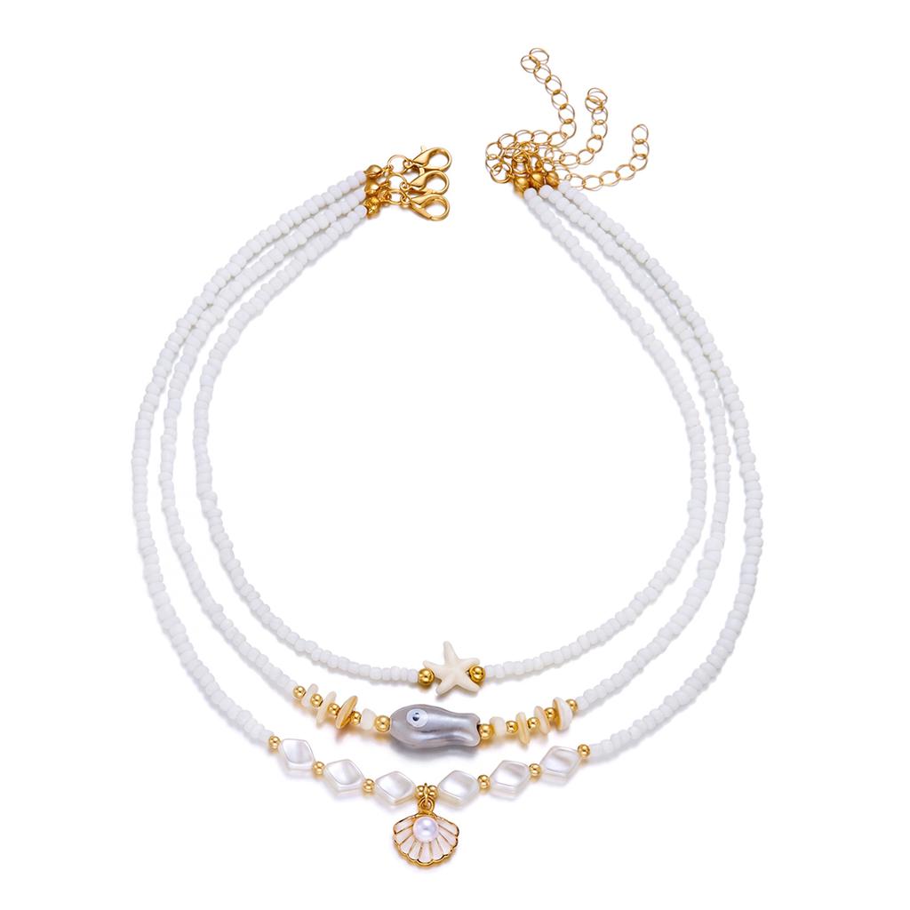 Mermaidcore Mermaid Tail Starfish Heishi Beads Pendant Necklace for Women Boho Shell Conch Clavicle Chain Beach Jewelry Gift