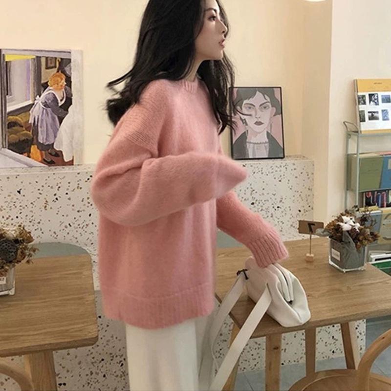 Solid Color Knit Sweater Pullover Sweater Female Autumn and Winter Soft and Glutinous Loose Outer Wear Gentle Wind Inside The Bottoming Shirt