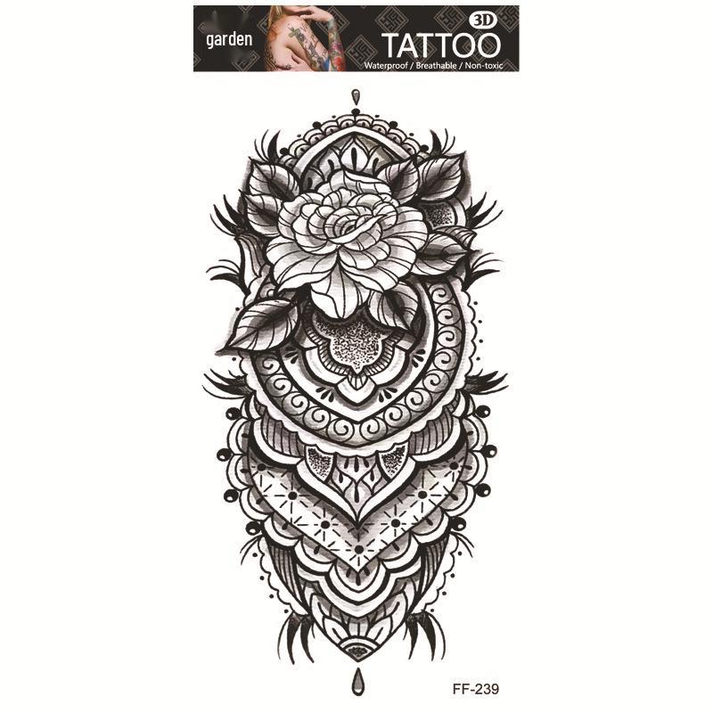 Adesivi per tatuaggi impermeabili Yuanhua - Totem con testa di lupo e disegni di testo arabo