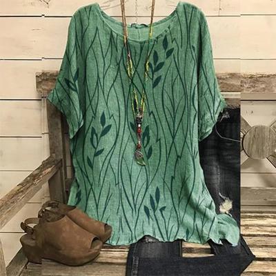 Letnie damskie bluzki Moda Casual Print Krótki rękaw Okrągły dekolt Luźna bluzka Koszula Tunika Sportowy top