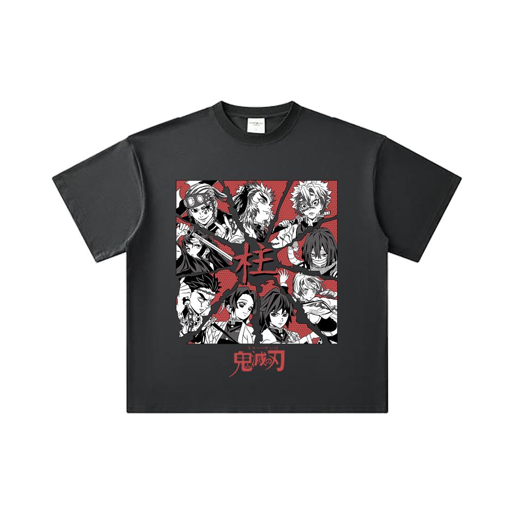 260 GSM Double Yarn 32 Count 100% Cotton Demon Slayer V81 Hashiras Print Unisex Heavy Cotton T Shirt