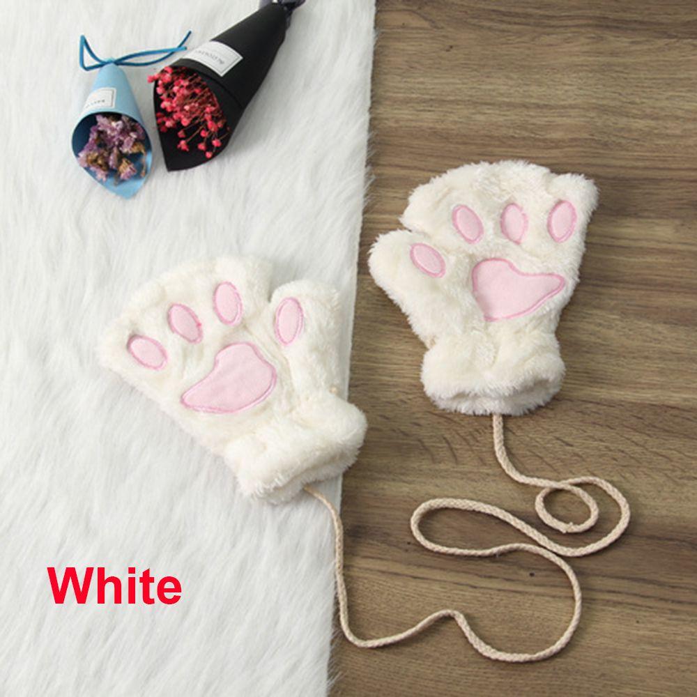 14Colors Girl Winter Warm Fluffy Plush Gloves Fingerless Bear Cat Paw