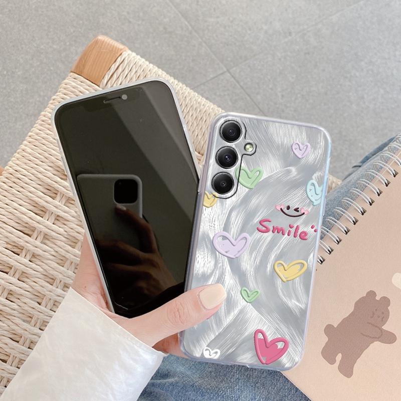 Fashion Cute Heart Phone Case For iPhone 15 Samsung S25 Ultra A55 S24 FE A16 Xiaomi Redmi Note 14 13 Pro 14C Huawei Honor 200 Shockproof Matte Cover
