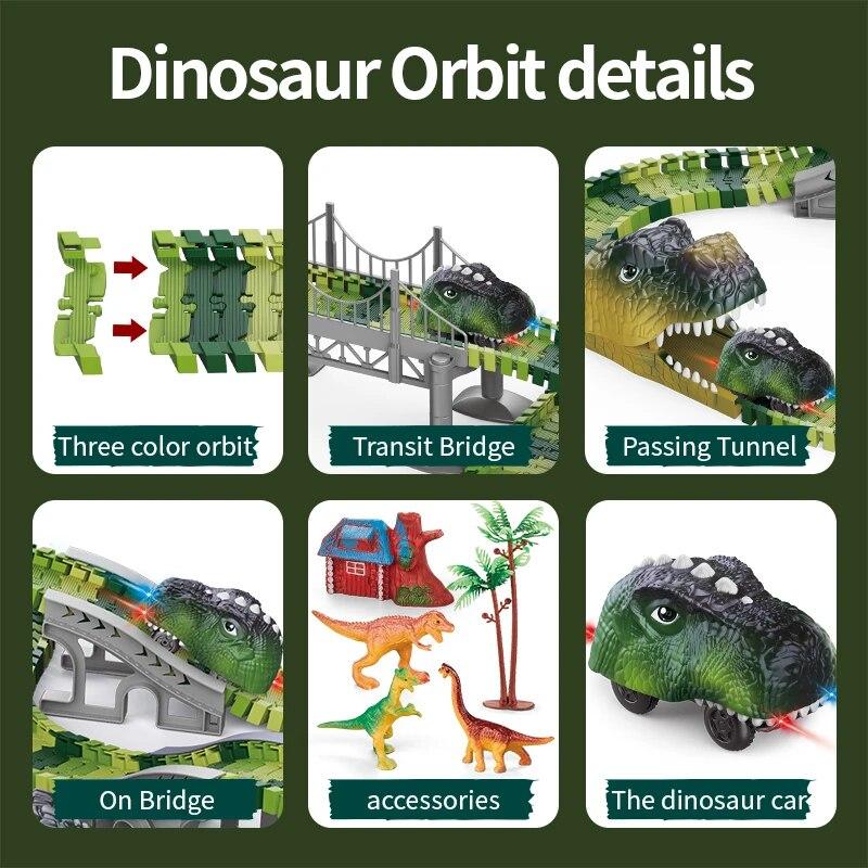 Non-Toxic Dinosaur Track Electric Dinosaur Car Mountain Road Rail Kids Puzzle Playful Toy Emit Light Children Christmas Birthday Gift