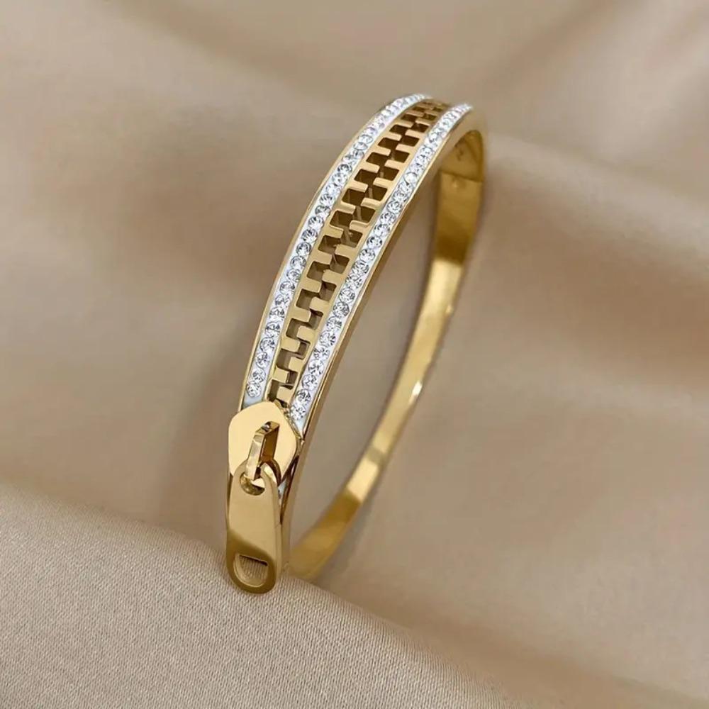 Shiny Crystal Bracelet Creative Zip Titanium Steel Hand Chain Exquisite Zipper Bangle  Unisex