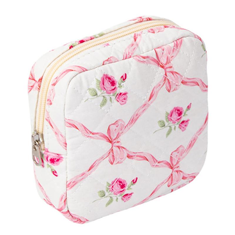 

Маленький стеганый косметический кошелек для сумки, мини-хлопковая косметичка с отделениями, милый держатель для губной помады на молнии для женщин