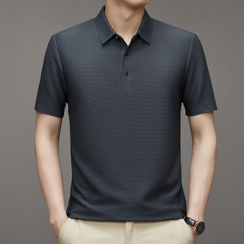 Ice Silk Polo Shirt Men'S Slim Casual Breathable Thin Business Solid Color Short-Sleeved Men'S Tide