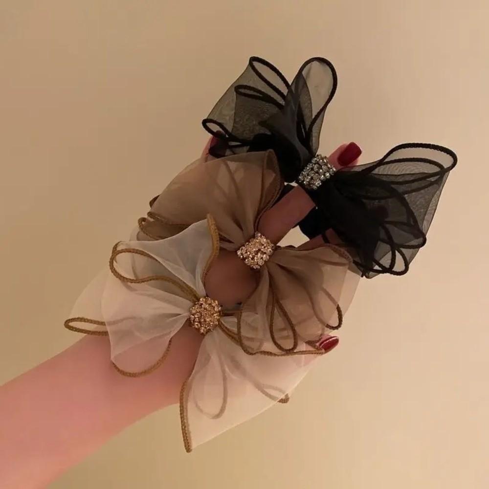 Organza Hair Ties Mesh Rhinestone Ponytail Hair Accessories Sweet Elastic Hair Bands  Women Girls