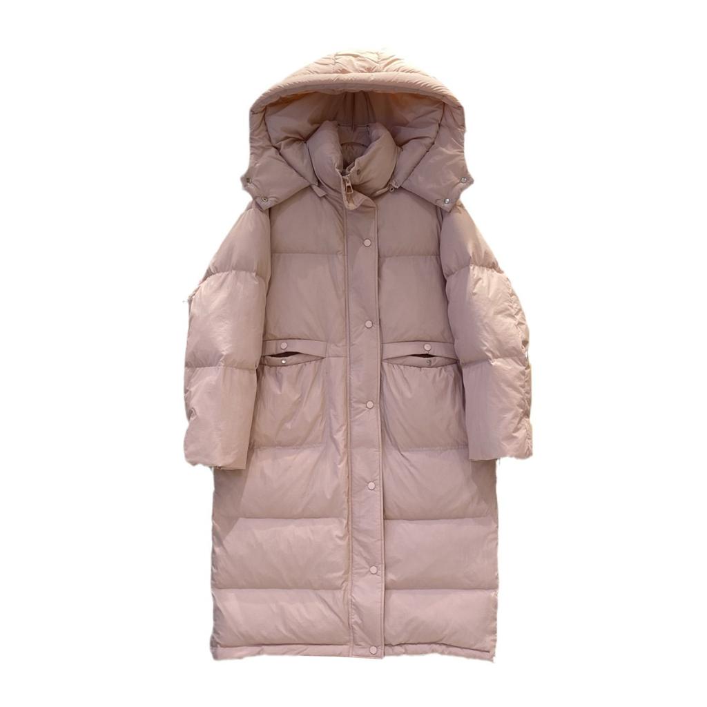 Winter New Knee Long Hooded Down Jacket Women's Clothing Loose Thickened Fashion Big Quilt White Duck Down Jacket