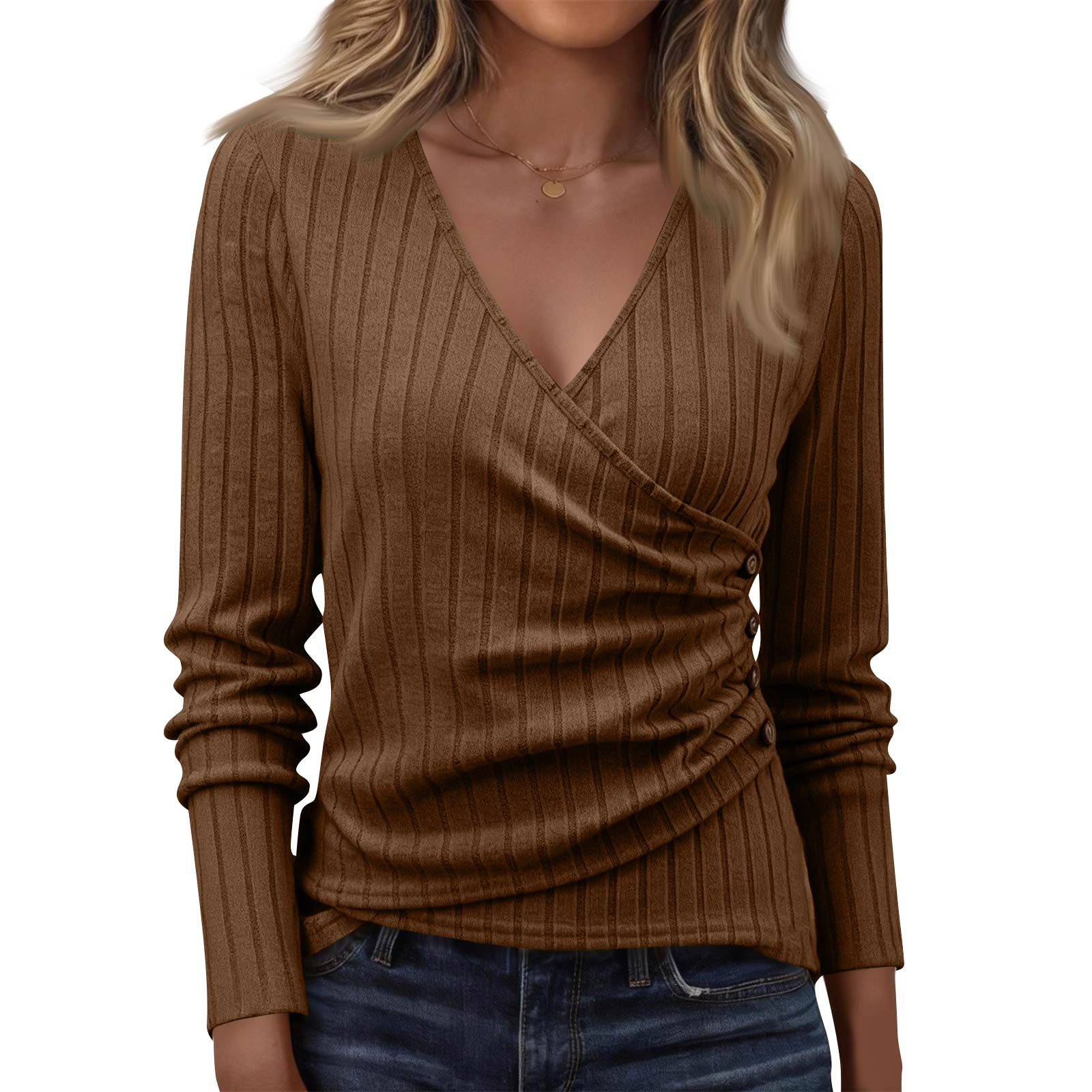 

Women s Fashion Casual Long-Sleeve V-Neck -Color Pullover Knit Top XXXXXL