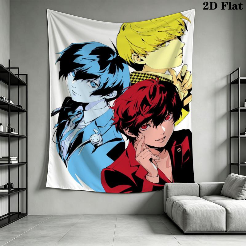 Persona Wall Tapestry Aesthetic Wall Hanging Printed Fabric Blanket Decorative Tapestries for Bedroom Living Room Home Decor