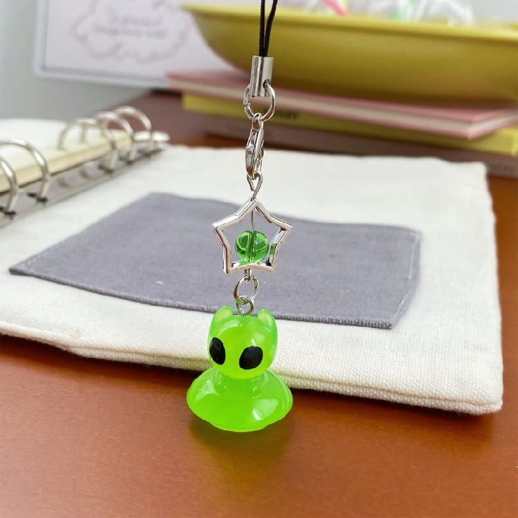 Miniature Alien Figure Keychain Glowing Resin Novelty Ornament for Bags And Keys Stylish Phone Accessory