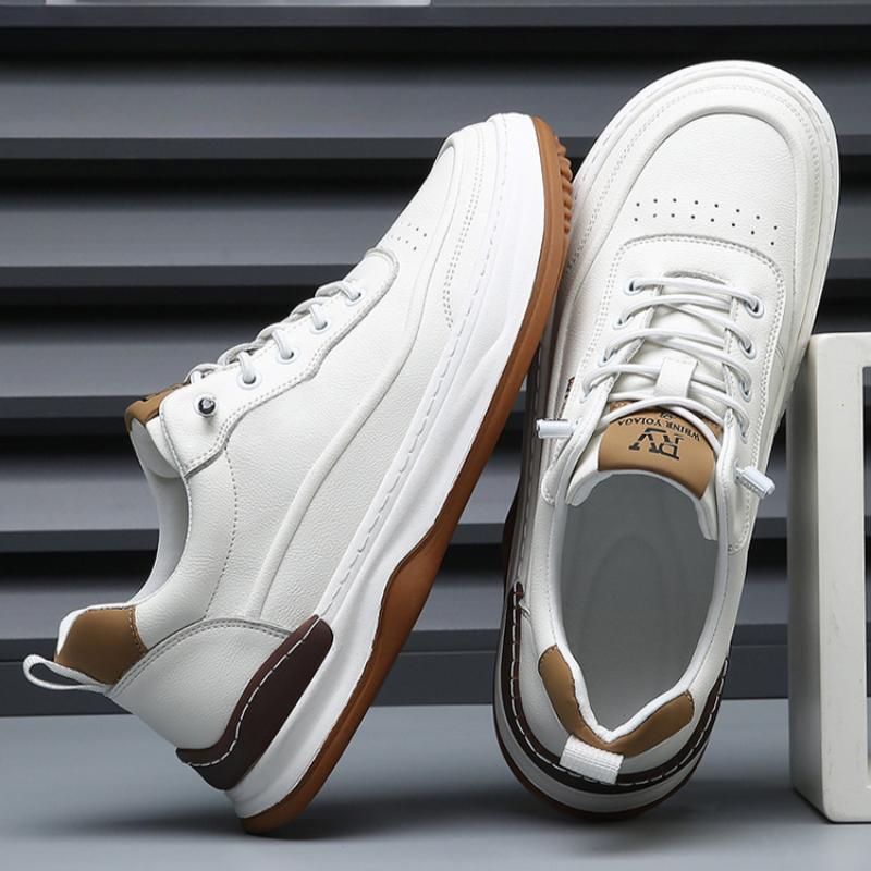 Pánské boty z pravé kůže Podzimní všestranné bílé boty Silná podrážka Prodyšné kožené boty Pánské ležérní tenisky