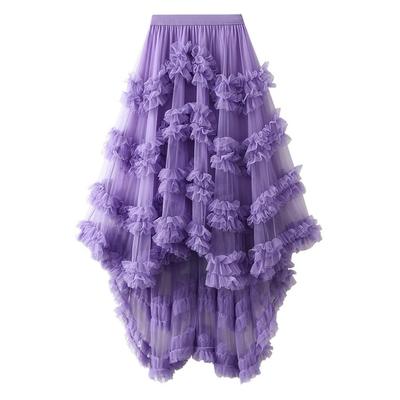 KANO SEIKA Tulle Irregular Flare Plus Elastic High Perfect for Stage and Piano Performances Women's Skirt, Long, Skirt, Lined, A-Line, Size, Waist,