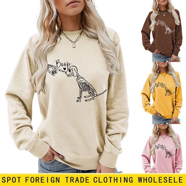 

Plus Size Boop Skeleton Dog Sweatshirt – Women s Long-Sleeve Round Neck for Autumn/Winter 3XL