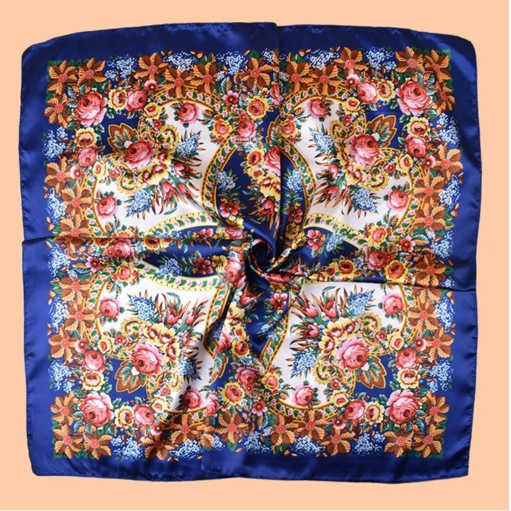 Floral Print Silk Imitation Scarves Thin Breathable Neck Scarf New Square Print Scarves  Head Wrap