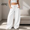 Wide Leg Fleece Lined Sweatpants for Women Baggy Lounge Pants Solid Color Casual with Pockets Comfortable Loose Fit Drawstring Bottoms Elastic Waist