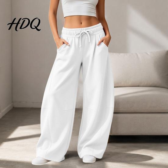 Wide Leg Fleece Lined Sweatpants for Women Baggy Lounge Pants Solid Color Casual with Pockets Comfortable Loose Fit Drawstring Bottoms Elastic Waist